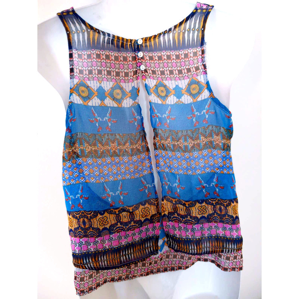 Patrons of Peace Boho Tribal Sheer Split Back Top - Picture 8 of 9